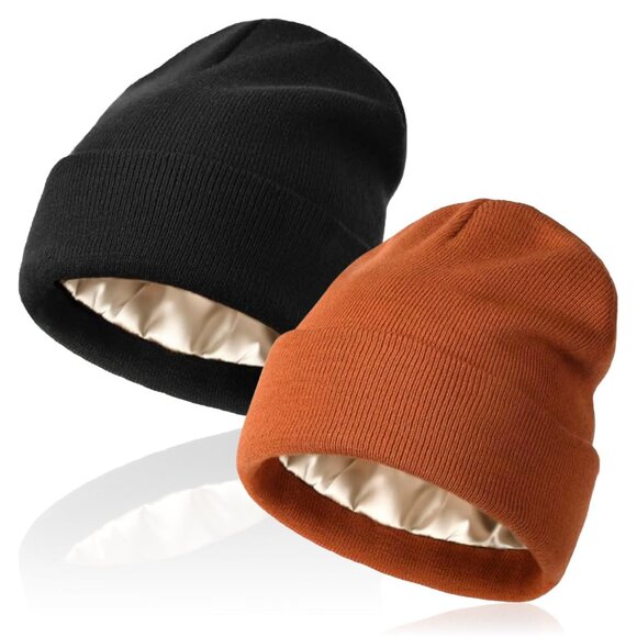 Satin Lined Beanie Set Double Layer Warm Winter Hats Unisex Chic main image 8